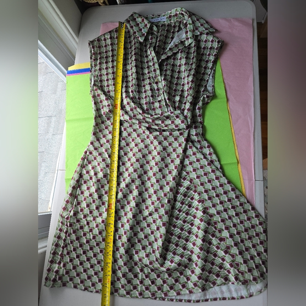 MNG Green and Purple Mini Shirt Dress XS - Picture 10 of 11